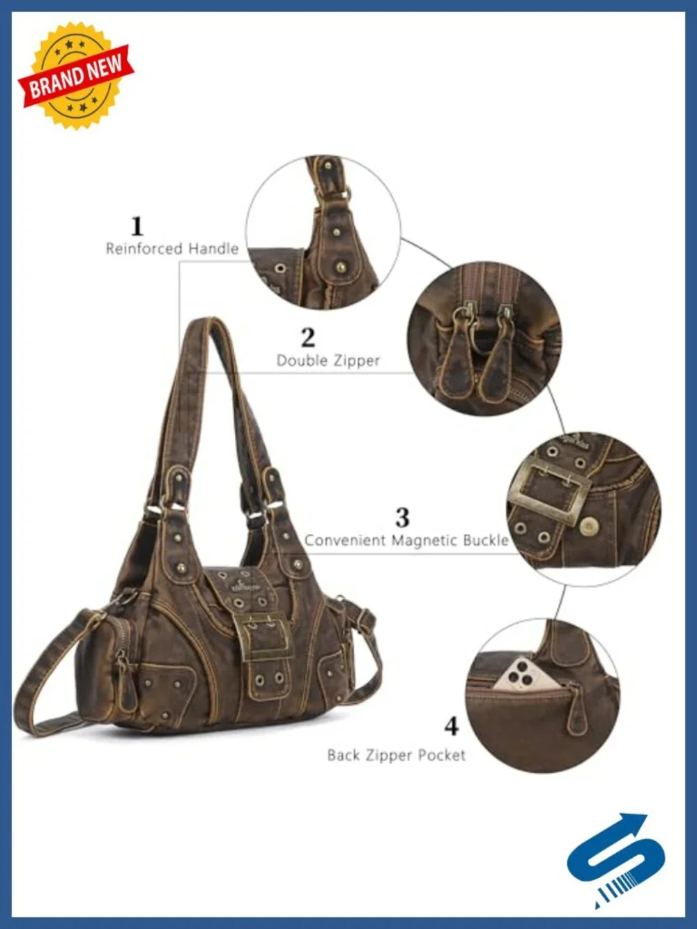 Vintage Y2K Vegan Leather Hobo Bag Multi-Pocket Crossbody Shoulder Purse